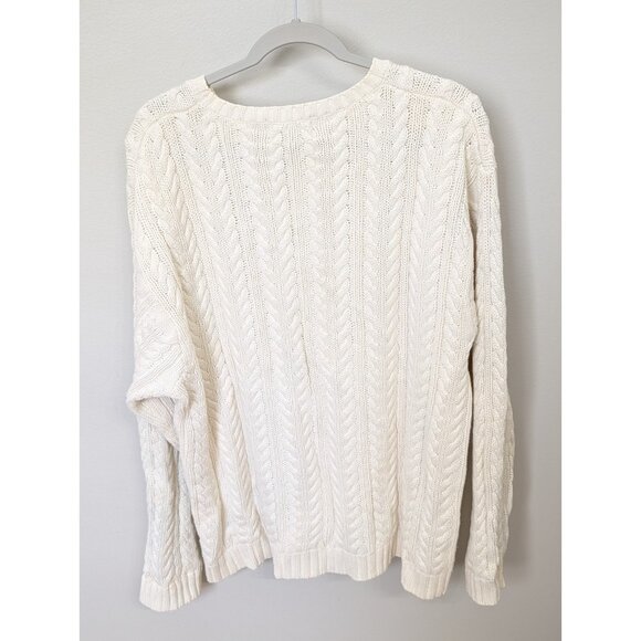 VINTAGE Eddie Bauer Sweater Mens L Ivory Cable Knit Crew Neck Fishermans Knit - Picture 5 of 9